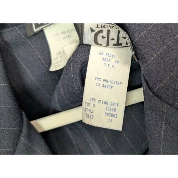 VINTAGE 90s Y2K City Triangles 13 Blazer Jacket Suit Dress Set Navy Pin Stripe - Picture 15 of 16
